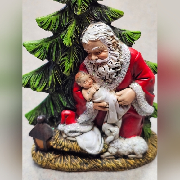 Kneeling Santa with Baby Jesus Ceramic Figure Christmas Nativity - Picture 3 of 8